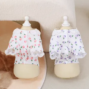 Floral pet shirts for cats and dogs with lace collars in pink and purple colors
