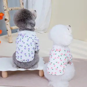 Floral pet shirts with lace collar and D-ring buckle for small dogs and cats