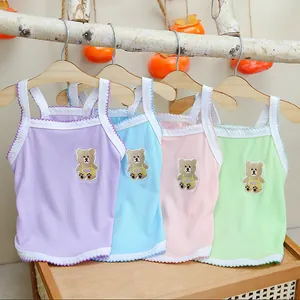 Gilet pour Animaux de Compagnie avec Broderie Ours Bord Ondulé Débardeur Côtelé Respirant pour Petits Chiens Chats Chiot Vêtements d'Été