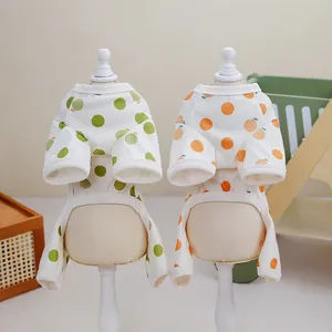 Atmungsaktive Baumwoll-Haustier-T-Shirts mit grün-orangen Punkten für Katzen und Hunde