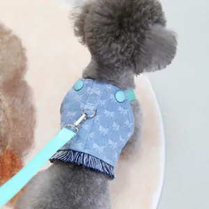 Chaleco vaquero para perro con estampado de mariposas y flecos para mascotas