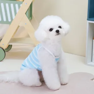 Blue and white striped pet tank top with dragon embroidery for small dogs and cats