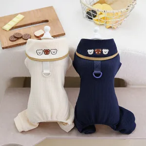 Tuta per Cani con Ricamo di Orso Pigiami in Maglia a Coste con Anello a D per Cani Piccoli Gatti Abbigliamento Morbido Caldo per Cuccioli