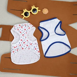 Haustier Tanktop Set im Marine Stil mit Ankerprints und Streifen für Hunde und Katzen