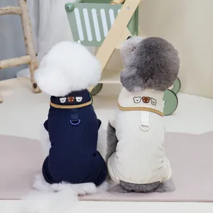 Maglioni dolcevita blu e beige per animali con ricamo orsetti e attacco a D per guinzaglio