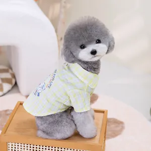 Camicia scozzese gialla per cani con stampa orsetto, abbigliamento per piccoli animali