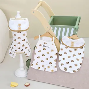 Cute Bear Print Pet Clothes Soft Cotton Dog T-Shirt Cat Dress Breathable Puppy Kitten Spring Summer Small Pet Apparel