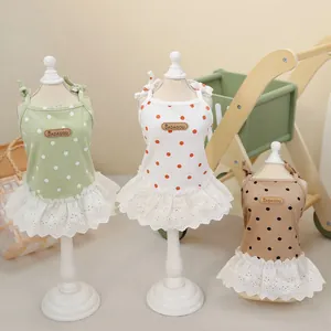 Sweet Pet Dog Polka Dot Dress Princess Lace Strap Cat Skirt With Bow Ribbon Small Puppy Kitten Pet Apparel Clothing