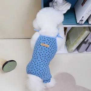 Tuta blu per animali domestici con stelle nere per piccoli cani e gatti in estate