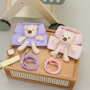 Cute 3D Plush Bear Pet Harness And Leash For Small Dogs Cats Soft Breathable Mesh Puppy Vest Harness Decorative Pet Supplies