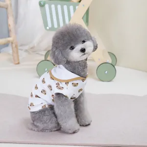 White pet t-shirt with brown bear print for small dogs, made of breathable cotton fabric