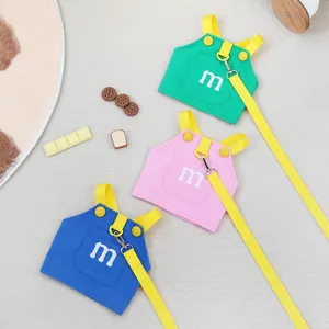 Cute m-letter embroidered pet vest harness and yellow leash set for cats and dogs