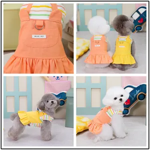 Robe Patchwork Rayée Pour Animaux Avec Ourlet À Volants Coton Chiot Chat Vêtements Petit Chien Jupe Princesse Tenue D'été