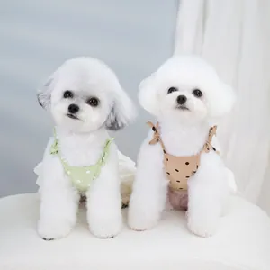 Charming polka dot pet sundresses in light green and brown for small dogs and cats