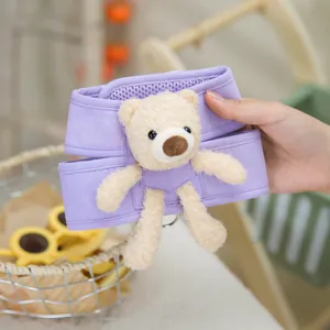 Purple pet harness with plush bear ornament and breathable mesh for cats and dogs
