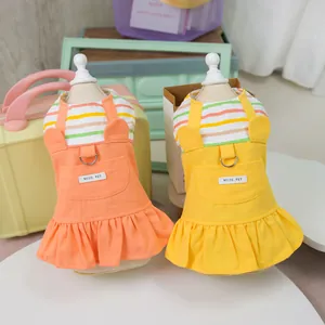 Robes rayées pour animaux en orange et jaune avec jupe en toile à volants fins