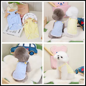 Vestito per Cani e Gatti a Quadretti Gingham Con Margherita e Pizzo Dolce Principessa Canotta Estiva Abbigliamento per Piccoli Animali