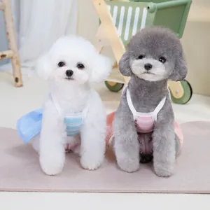 Set abito a spalline per animali a righe blu e rosa per cani di piccola taglia
