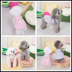 Süßes Pfirsich Kirsch Druck Hunde Kleid Baumwolle Prinzessin Haustier Rock Mit Spitzenbesatz Für Kleine Hunde Katzen Rosa Blau Welpen Sommerkleidung