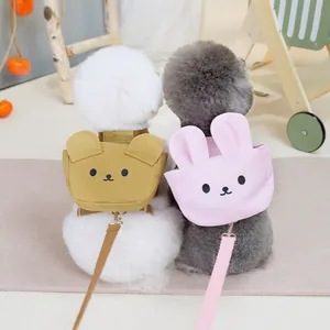 Sac à dos harnais pour animaux en toile avec motif de dessin animé et laisse assortie