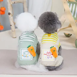 Cute pet jumpsuit with carrot decor and striped pattern for dogs and cats