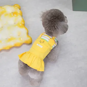 Pull rayé pour chien et robe à bretelles jaune avec anneau D pour petits animaux
