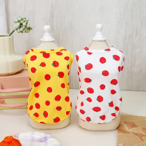 Cute strawberry print cotton pet vests for small dogs and cats in yellow and white