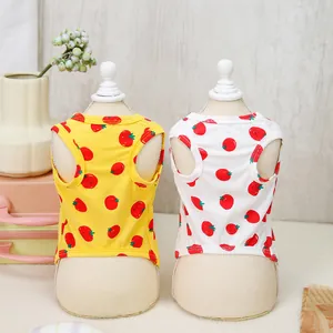 Breathable cotton pet vest set with cute strawberry prints for cats and small dogs
