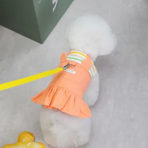 Robe rayée orange pour animaux de compagnie avec laisse jaune assortie