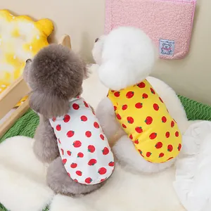 Breathable cotton pet vest for cats and small dogs featuring strawberry patterns