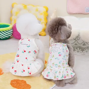 Floral and cherry print pet dresses with pleated skirts for small dogs and cats