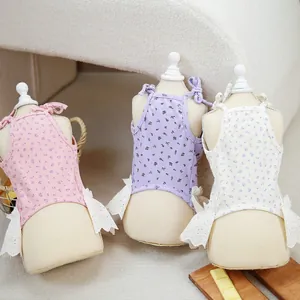 Floral knit pet camisole dresses for cats and dogs with lace trim in three soft colors