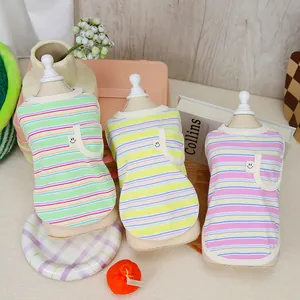 Gestreifte Haustierweste für Katzen und kleine Hunde mit süßem Smiley-Taschendesign