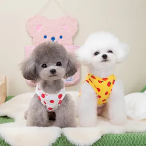 Breathable strawberry print pet vests in white and yellow for small dogs and cats