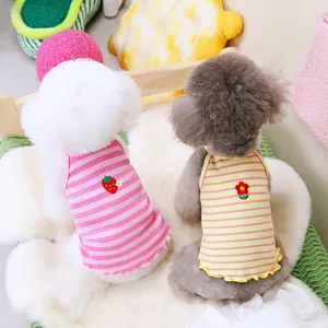 Striped pet knit vests with strawberry and flower embroidery for small dogs and cats