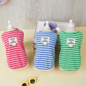 Gilet Rayé pour Animaux de Compagnie en Tricot de Coton T-Shirt pour Chien et Chat Vêtements d'été Avec Anneau en D pour Laisse