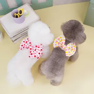 Adjustable heart print pet harness set with bows for small dogs and cats