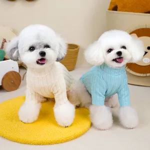 Slim fit high neck knit sweater for small dogs in cream and light blue colors