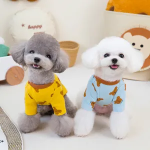 Magliette per animali in morbida maglia con stampe di orsi per cani piccoli, giallo e blu