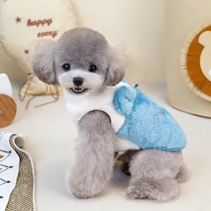 Close-up of soft plush texture and cloud detail on blue pet fleece vest