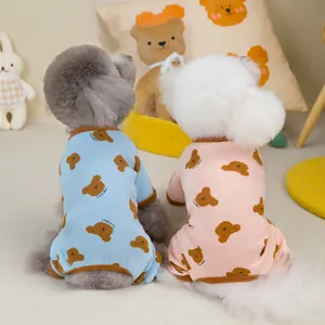 Süßer Pyjama für Hunde und Katzen mit Bärenprint aus weicher Baumwolle in Blau und Rosa