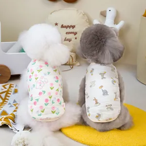 Padded cotton pet vest for dogs and cats featuring cute tulip and animal prints