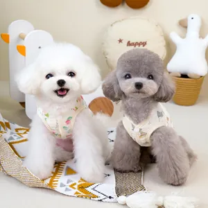 Quilted cotton pet vest with floral patterns for small dogs shown on a white puppy