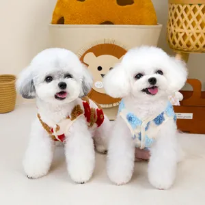 Plush pet vests with 3D floral details for cats and small dogs in red and blue