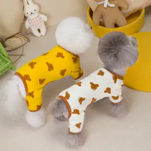 Gemütlicher Haustier-Jumpsuit mit Bären-Print für kleine Hunde und Katzen in Gelb und Creme