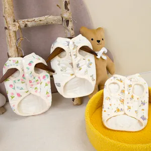 Three-piece set of quilted cotton pet vests with floral and cartoon prints for cats and dogs