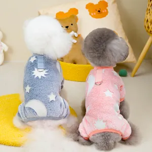 Leuchtende Haustier-Fleece-Overalls mit Sternmuster und D-Ringen in Blau und Rosa