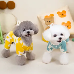 Star pattern fleece pet onesies in yellow and blue for small dogs and cats