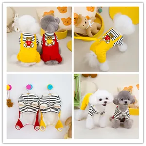 Haustier Hund Overall Cord Gestreift Strick Baumwollmantel Warme Winterkleidung Für Kleine Hunde Katzen Welpen Bär Patchwork Bekleidung