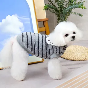 Classic grey and black striped pet sweater vest with cute bear applique for small dogs